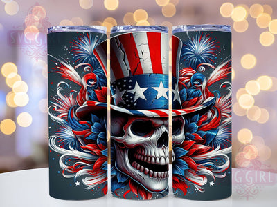 Patriotic Skull Design 20oz Tumbler, USA Flag Wrap, Sublimation Gift, Patriotic Mug, 20oz Tumbler Design, Skull Graphic, American Pride Theme Sublimation SvggirlplusArt 