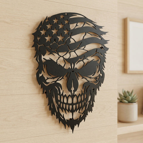 Patriotic Skull Flag Laser SVG | Plasma CNC Metal Wall Art File | American Flag Skull Dxf Png Eps | Laser Cut USA Skull Design SVG HappyDesignStudio 