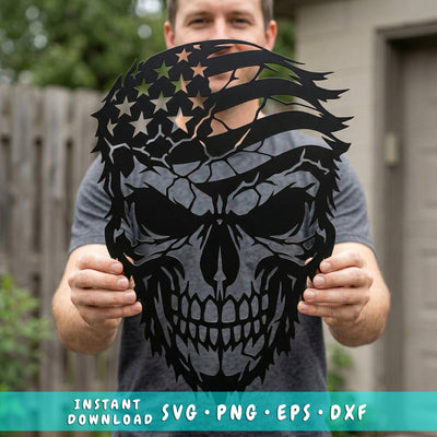 Patriotic Skull Flag Laser SVG | Plasma CNC Metal Wall Art File | American Flag Skull Dxf Png Eps | Laser Cut USA Skull Design SVG HappyDesignStudio 