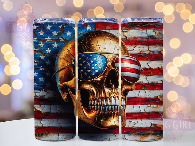 Patriotic Skull Flag Tumbler Wrap, American Flag Tumbler, Grunge Skull Art, USA Tumbler Wrap, Gothic American Design, Skull Sublimation, Distressed Flag Art Sublimation SvggirlplusArt 