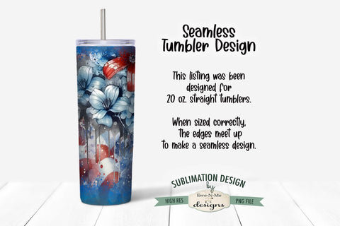 Patriotic Skull Flowers Flag Seamless 20 oz Sublimation Tumbler Design Sublimation Ewe-N-Me Designs 