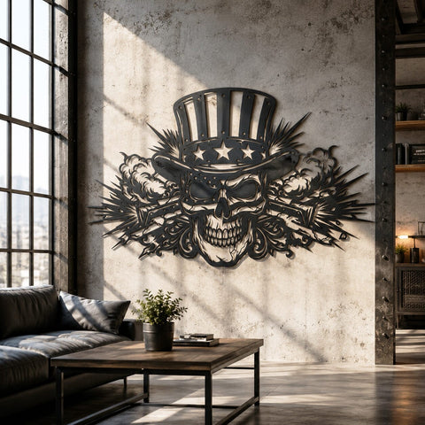 Patriotic Skull Laser SVG, Uncle Sam Skull Dxf, American Flag Metal Wall Art Cut File, CNC Plasma Cutting Design, USA Skull Laser Cut SVG HappyDesignStudio 