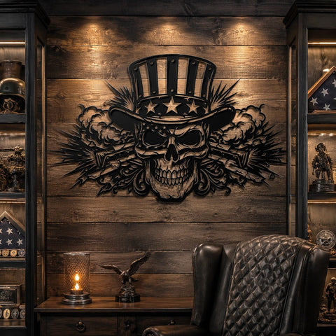 Patriotic Skull Laser SVG, Uncle Sam Skull Dxf, American Flag Metal Wall Art Cut File, CNC Plasma Cutting Design, USA Skull Laser Cut SVG HappyDesignStudio 