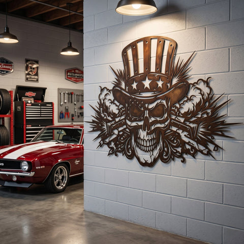 Patriotic Skull Laser SVG, Uncle Sam Skull Dxf, American Flag Metal Wall Art Cut File, CNC Plasma Cutting Design, USA Skull Laser Cut SVG HappyDesignStudio 