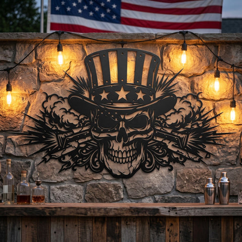 Patriotic Skull Laser SVG, Uncle Sam Skull Dxf, American Flag Metal Wall Art Cut File, CNC Plasma Cutting Design, USA Skull Laser Cut SVG HappyDesignStudio 