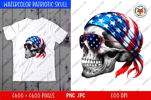 Patriotic Skull PNG, 4th of July Sublimation PNG Sublimation Digital Craftyfox 