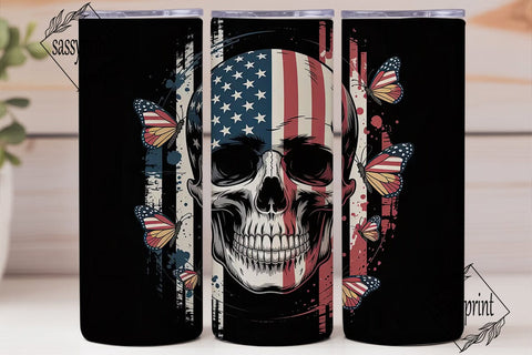 Patriotic Skull Tumbler Wrap PNG Sublimation sassyprint 