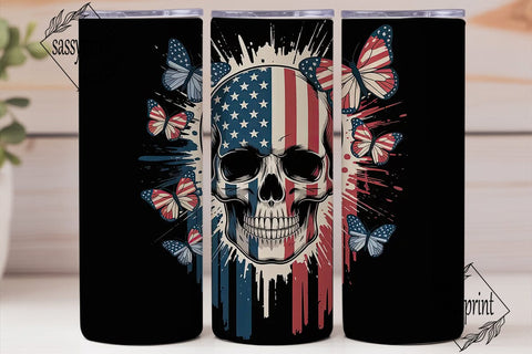 Patriotic Skull Tumbler Wrap PNG Sublimation sassyprint 