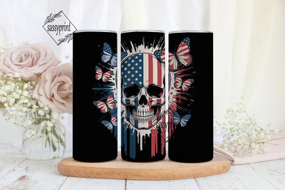 Patriotic Skull Tumbler Wrap PNG Sublimation sassyprint 