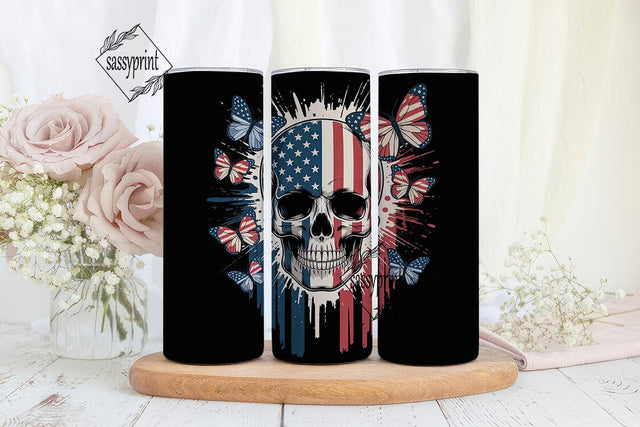 Patriotic Skull Tumbler Wrap PNG Sublimation sassyprint 