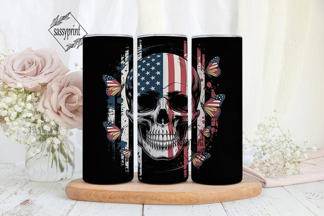 Patriotic Skull Tumbler Wrap PNG Sublimation sassyprint 