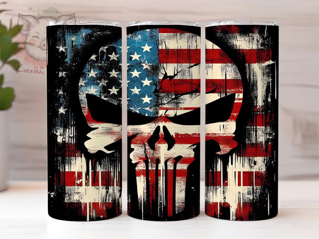Patriotic Skull Warrior Tumbler, USA Gothic Design, American Biker Cup, Flag Skull Present, Military Skull Gift, Patriot Art Tumbler, Warrior Skull Cup Sublimation Lara' s Designs 