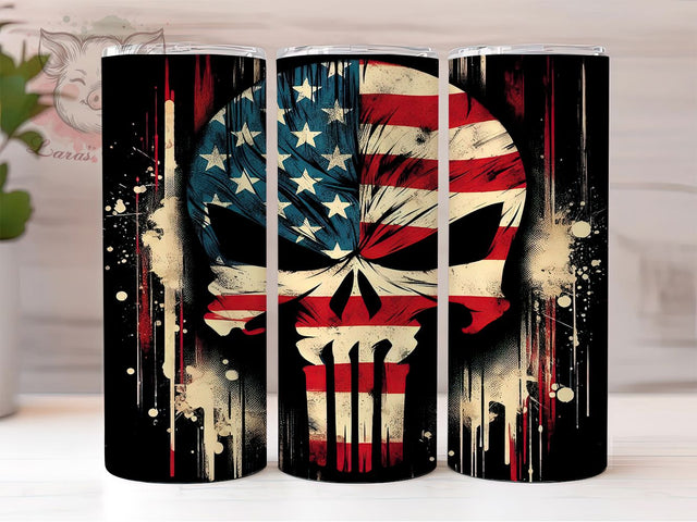 Patriotic Skull Warrior Tumbler, USA Gothic Design, American Biker Cup, Flag Skull Present, Military Skull Gift, Patriot Art Tumbler, Warrior Skull Cup Sublimation Lara' s Designs 