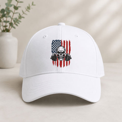 Patriotic Skull Weightlifting Machine Embroidery Design American Flag Gym Fitness PES DST Files Embroidery/Applique DESIGNS PatternFeed8 