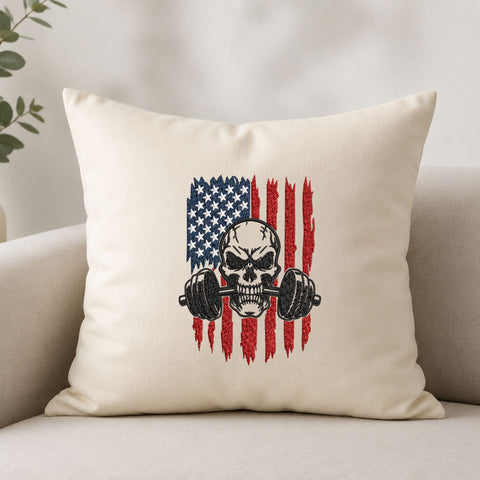 Patriotic Skull Weightlifting Machine Embroidery Design American Flag Gym Fitness PES DST Files Embroidery/Applique DESIGNS PatternFeed8 