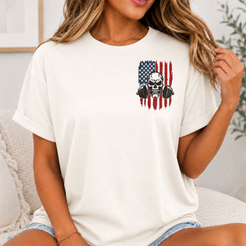 Patriotic Skull Weightlifting Machine Embroidery Design American Flag Gym Fitness PES DST Files Embroidery/Applique DESIGNS PatternFeed8 
