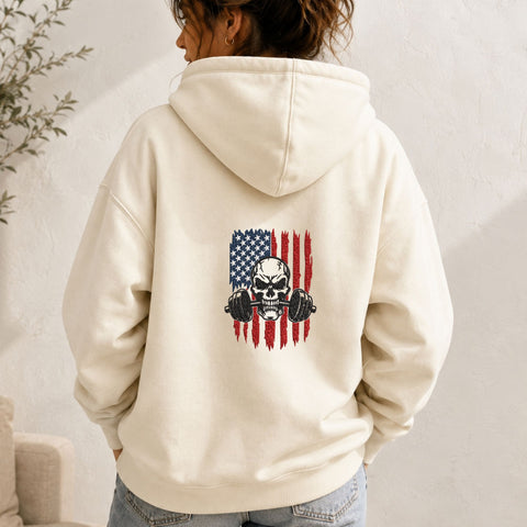 Patriotic Skull Weightlifting Machine Embroidery Design American Flag Gym Fitness PES DST Files Embroidery/Applique DESIGNS PatternFeed8 