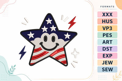 Patriotic Smiley Star 4th of July Embroidery Design Embroidery/Applique DESIGNS sg embroidery 