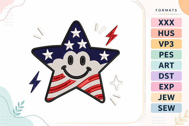Patriotic Smiley Star 4th of July Embroidery Design Embroidery/Applique DESIGNS sg embroidery 