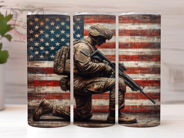 Patriotic Soldier Flag Tumbler, Patriotic Tumbler Wrap, Military Pride Tumbler, 20oz Flag Tumbler, USA Soldier Design, Veteran Tumbler Wrap, American Hero Cup Sublimation Lara' s Designs 