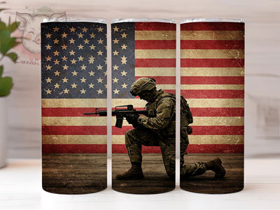Patriotic Soldier Flag Tumbler, Patriotic Tumbler Wrap, Military Pride Tumbler, 20oz Flag Tumbler, USA Soldier Design, Veteran Tumbler Wrap, American Hero Cup Sublimation Lara' s Designs 