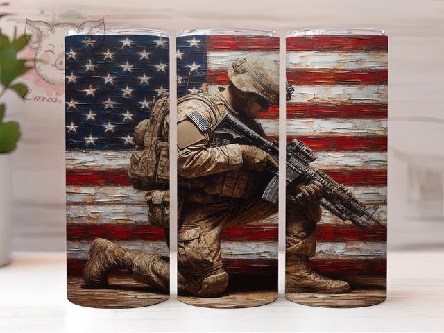 Patriotic Soldier Flag Tumbler, Patriotic Tumbler Wrap, Military Pride Tumbler, 20oz Flag Tumbler, USA Soldier Design, Veteran Tumbler Wrap, American Hero Cup Sublimation Lara' s Designs 