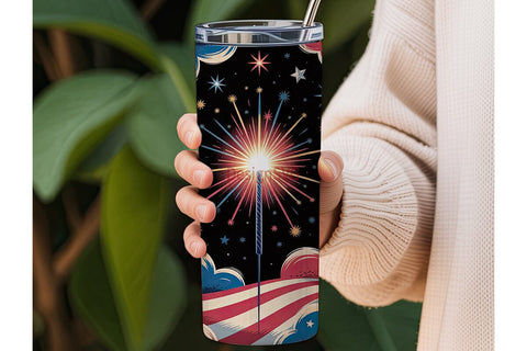 Patriotic Sparkler 20oz Tumbler Wrap Sublimation DesignSVG 