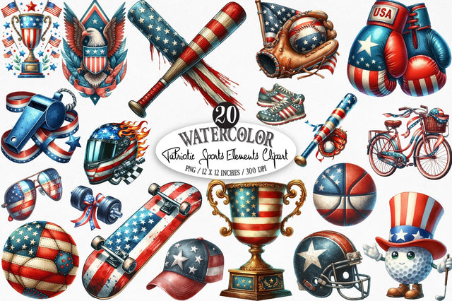 Patriotic Sports Elements Clipart Sublimation SVGista 