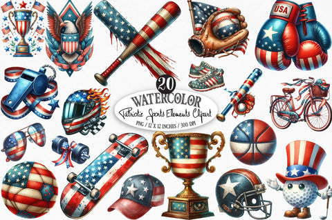 Patriotic Sports Elements Clipart Sublimation SVGista 