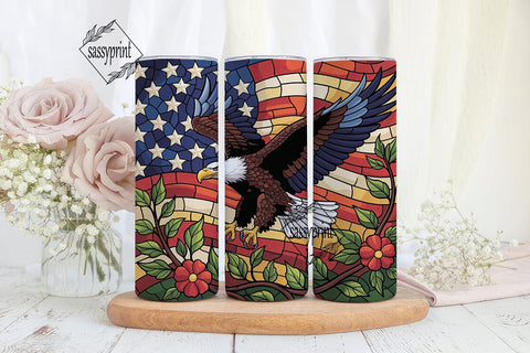 Patriotic Stained Glass Eagle Tumbler Sublimation sassyprint 
