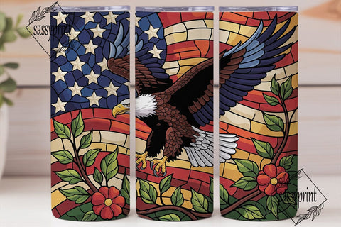 Patriotic Stained Glass Eagle Tumbler Sublimation sassyprint 