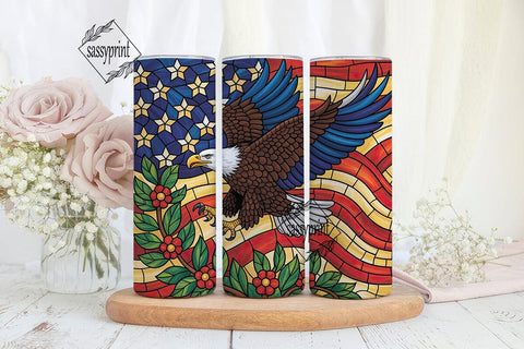 Patriotic Stained Glass Eagle Tumbler Sublimation sassyprint 