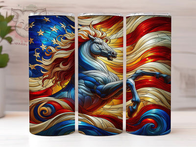 Patriotic Stained Glass Horse Tumbler, Stained Glass Tumbler, Stylish 20oz Wrap, Sublimation Design, Trendy Gift Idea, American Horse Wrap, Rustic Patriotic Tumbler Sublimation Lara' s Designs 