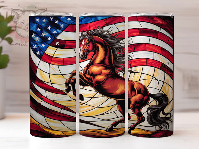 Patriotic Stained Glass Horse Tumbler, Stained Glass Tumbler, Stylish 20oz Wrap, Sublimation Design, Trendy Gift Idea, American Horse Wrap, Rustic Patriotic Tumbler Sublimation Lara' s Designs 
