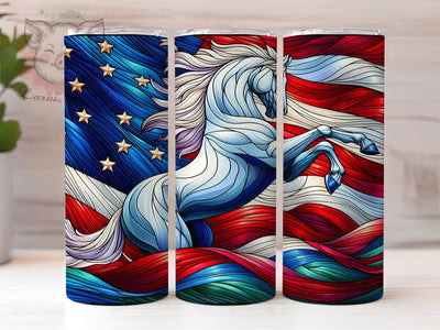 Patriotic Stained Glass Horse Tumbler, Stained Glass Tumbler, Stylish 20oz Wrap, Sublimation Design, Trendy Gift Idea, American Horse Wrap, Rustic Patriotic Tumbler Sublimation Lara' s Designs 