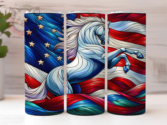 Patriotic Stained Glass Horse Tumbler, Stained Glass Tumbler, Stylish 20oz Wrap, Sublimation Design, Trendy Gift Idea, American Horse Wrap, Rustic Patriotic Tumbler Sublimation Lara' s Designs 