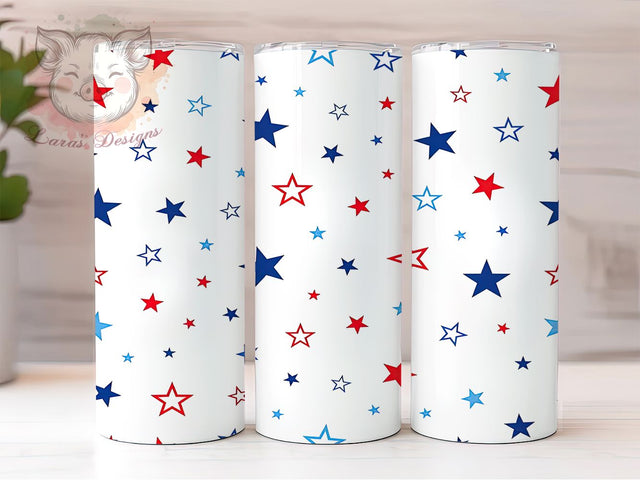 Patriotic Stars Art 20oz Tumbler, Patriotic Stars, Red White Blue, 4th of July, Festive Pattern, American Theme, Skinny Tumbler, Sublimation PNG Sublimation Lara' s Designs 