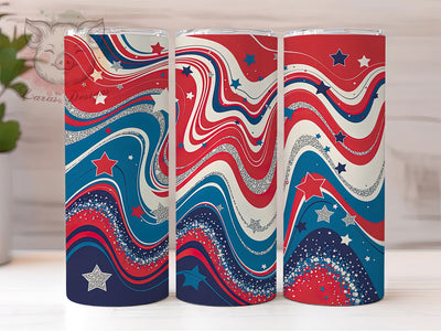 Patriotic Stars Stripes Swirl 20oz Tumbler, American Theme, Stars and Stripes, Red White Blue, Patriotic Design, 20oz Tumbler Wrap, Sublimation PNG Sublimation Lara' s Designs 