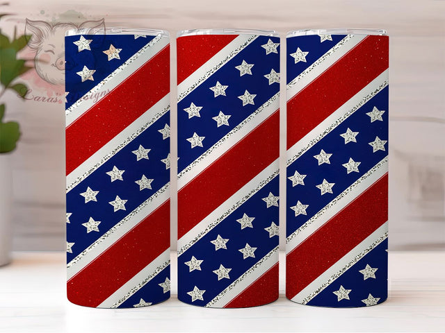 Patriotic Stars & Stripes Tumbler, American Flag Design, Patriotic Glitter Pattern, USA Tumbler Template, Memorial Day Wrap, Independence Day Design, Stars And Stripes Pattern Sublimation Lara' s Designs 