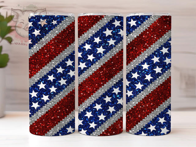 Patriotic Stars & Stripes Tumbler, American Flag Design, Patriotic Glitter Pattern, USA Tumbler Template, Memorial Day Wrap, Independence Day Design, Stars And Stripes Pattern Sublimation Lara' s Designs 