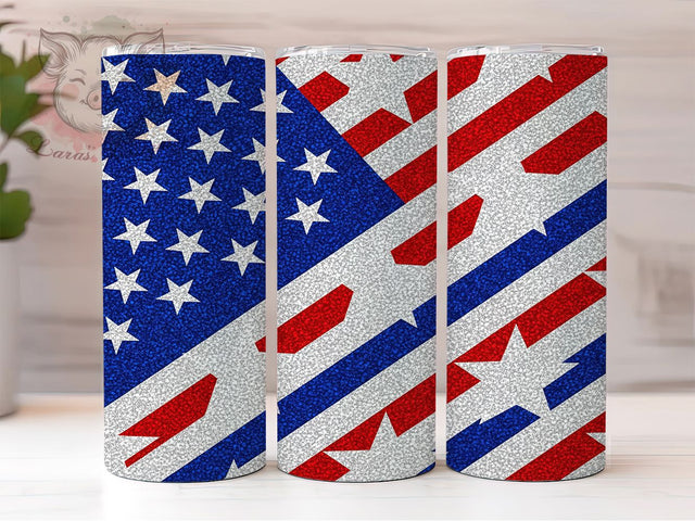Patriotic Stars & Stripes Tumbler, American Flag Design, Patriotic Glitter Pattern, USA Tumbler Template, Memorial Day Wrap, Independence Day Design, Stars And Stripes Pattern Sublimation Lara' s Designs 