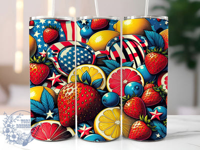 Patriotic Strawberries 20oz Tumbler, American Strawberries, Patriotic Tumbler, 20oz Wrap, Sublimation PNG, Independence Day Cup, Summer Gift Sublimation ToriDesigns 