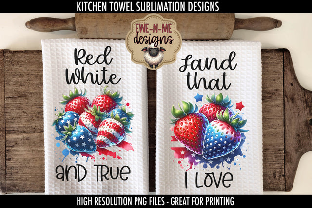 Patriotic Strawberries - Kitchen Towel Sublimation Designs Sublimation Ewe-N-Me Designs 
