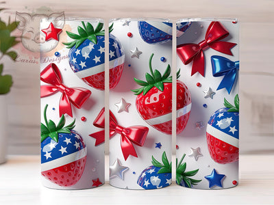 Patriotic Strawberry Polka Dots 20oz Tumbler, Patriotic Strawberries, American Flag Fruit, Stars and Stripes, Polka Dot Design, 20oz Tumbler Wrap, Sublimation PNG Sublimation Lara' s Designs 