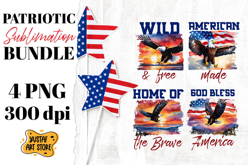 Patriotic sublimation. American flag and eagle 4 design Sublimation Yustaf Art Store 