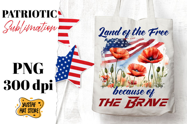 Patriotic sublimation. American flag and poppy flowers PNG Sublimation Yustaf Art Store 
