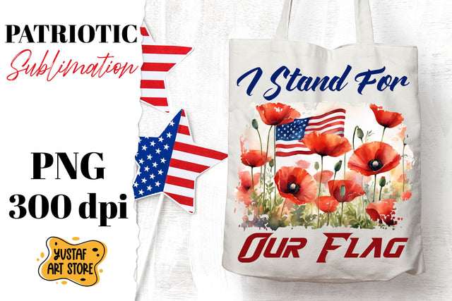 Patriotic sublimation. American flag and poppy flowers PNG Sublimation Yustaf Art Store 