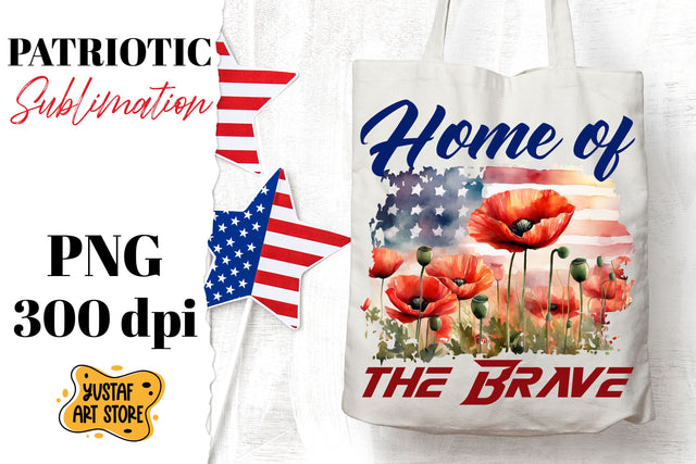 Patriotic sublimation. American flag and poppy flowers PNG Sublimation Yustaf Art Store 