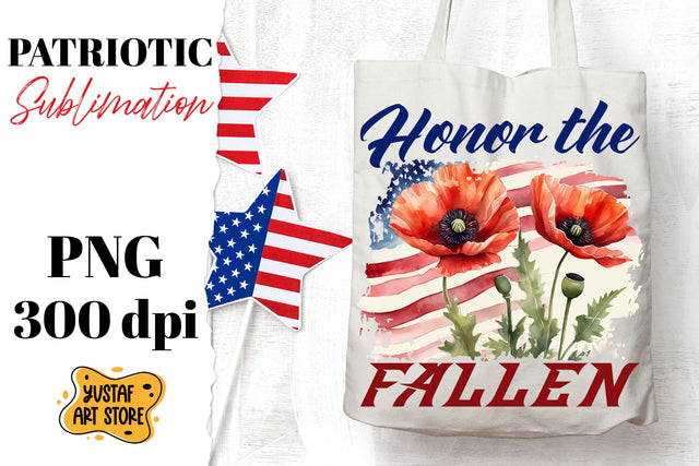 Patriotic sublimation. American flag and poppy flowers PNG Sublimation Yustaf Art Store 
