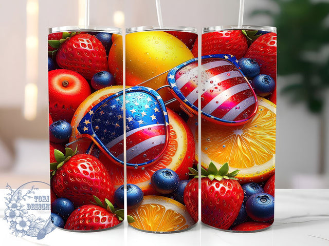 Patriotic Summer Berry Tumbler, Fourth July Fruit, Summer Berry Design, American Holiday Cup, Lemon Strawberry Art, Independence Day Design, Summer Holiday Tumbler Sublimation ToriDesigns 